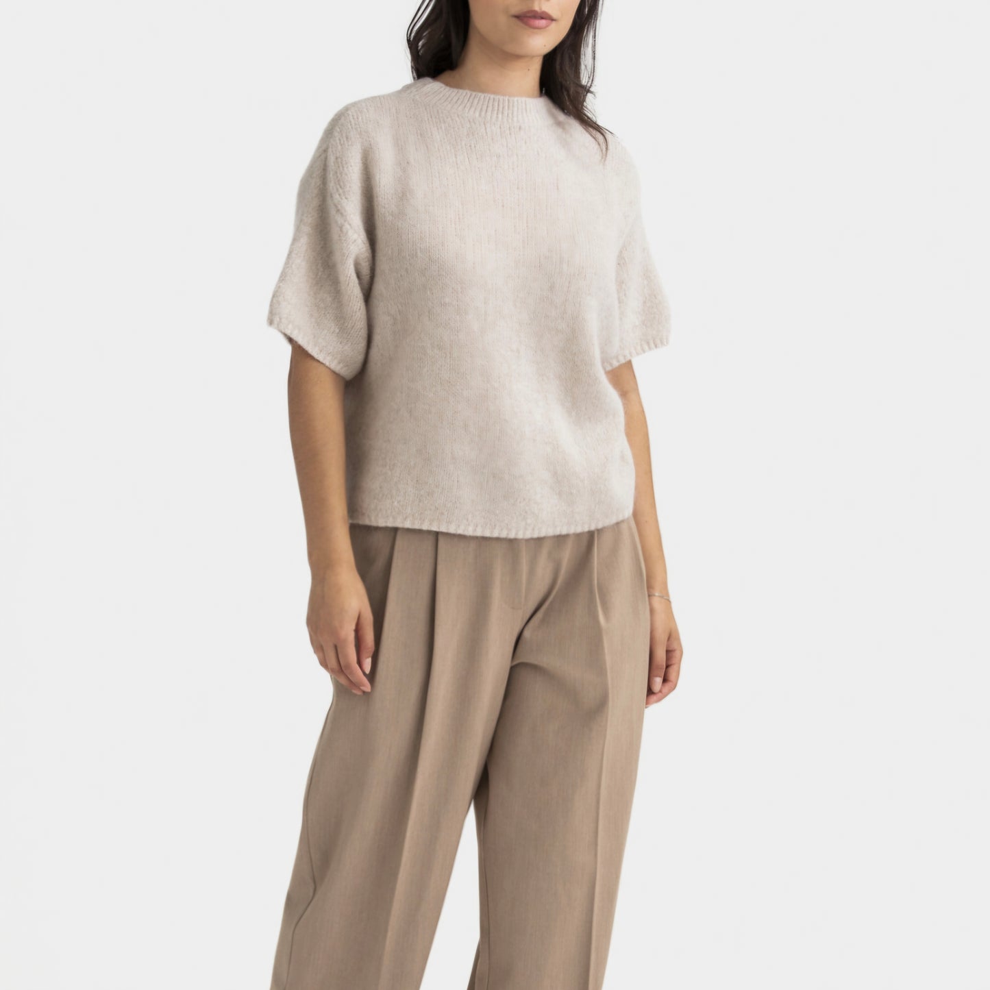 Mohair Cropped Jumper in Natural Linen
