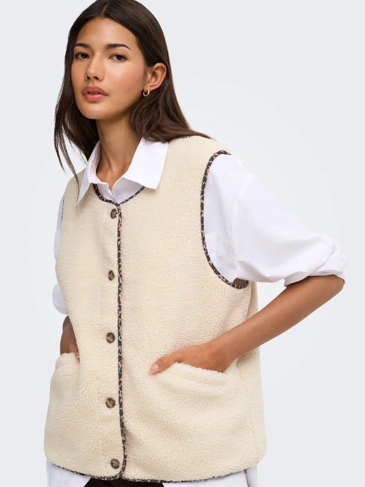 ONLY Baby Teddy Vest with Animal Print Trim