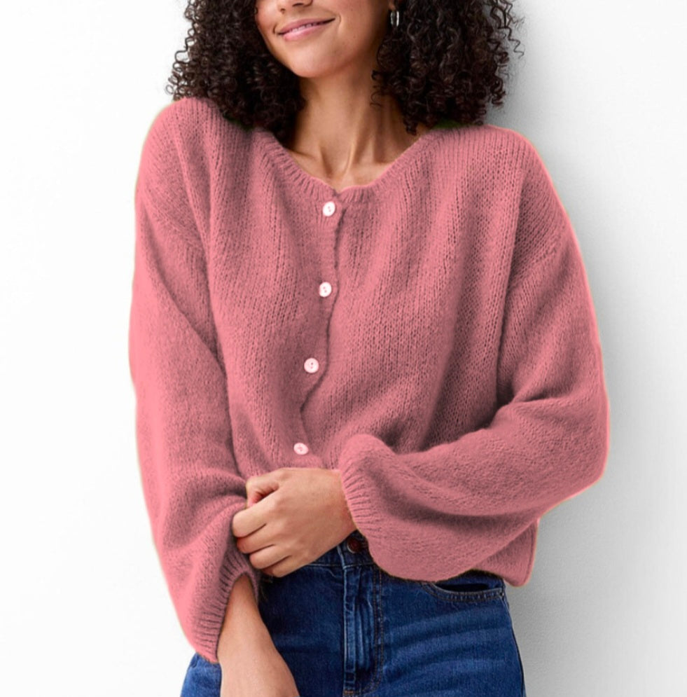 Mohair Long Sleeve Cardi in Dusky Rose