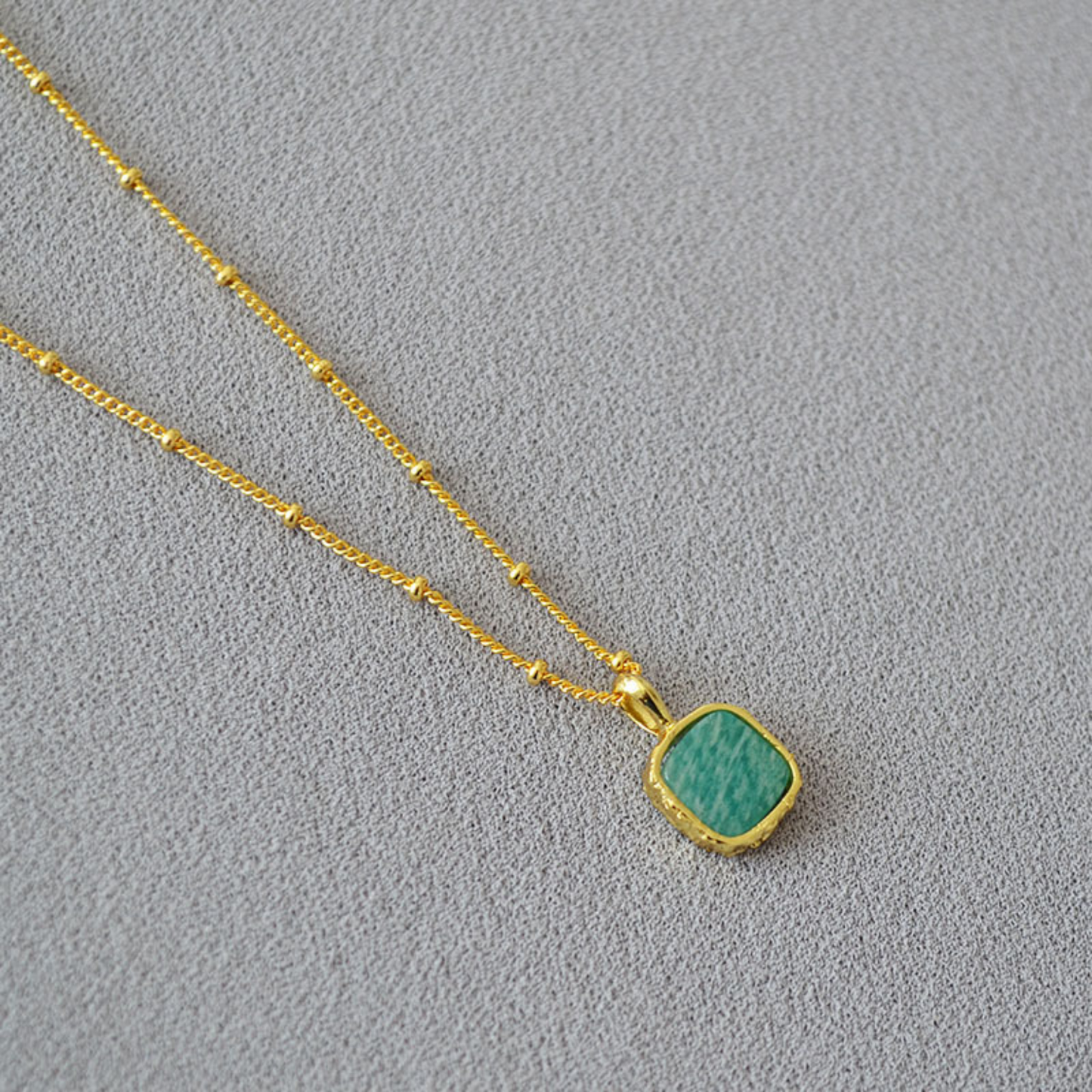 WHITE LEAF 18kt Plated Gold & Natural Stone Aventurine Pendant Necklace