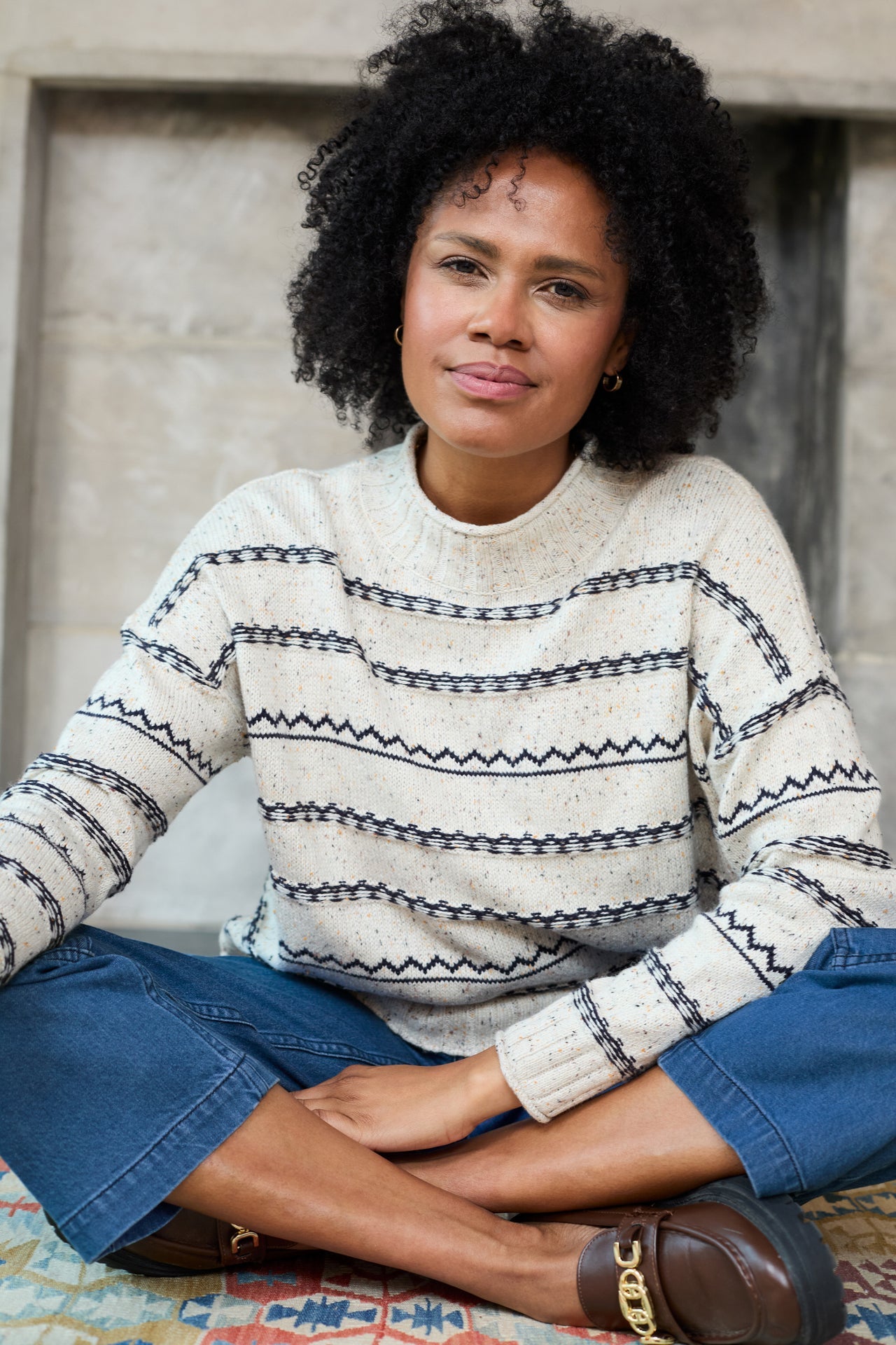 Lily & Me Kristie Fleck Knit Striped Jumper Ecru