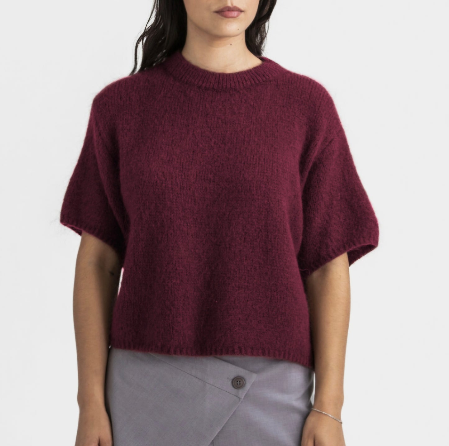 Mohair Cropped Jumper in Mulberry