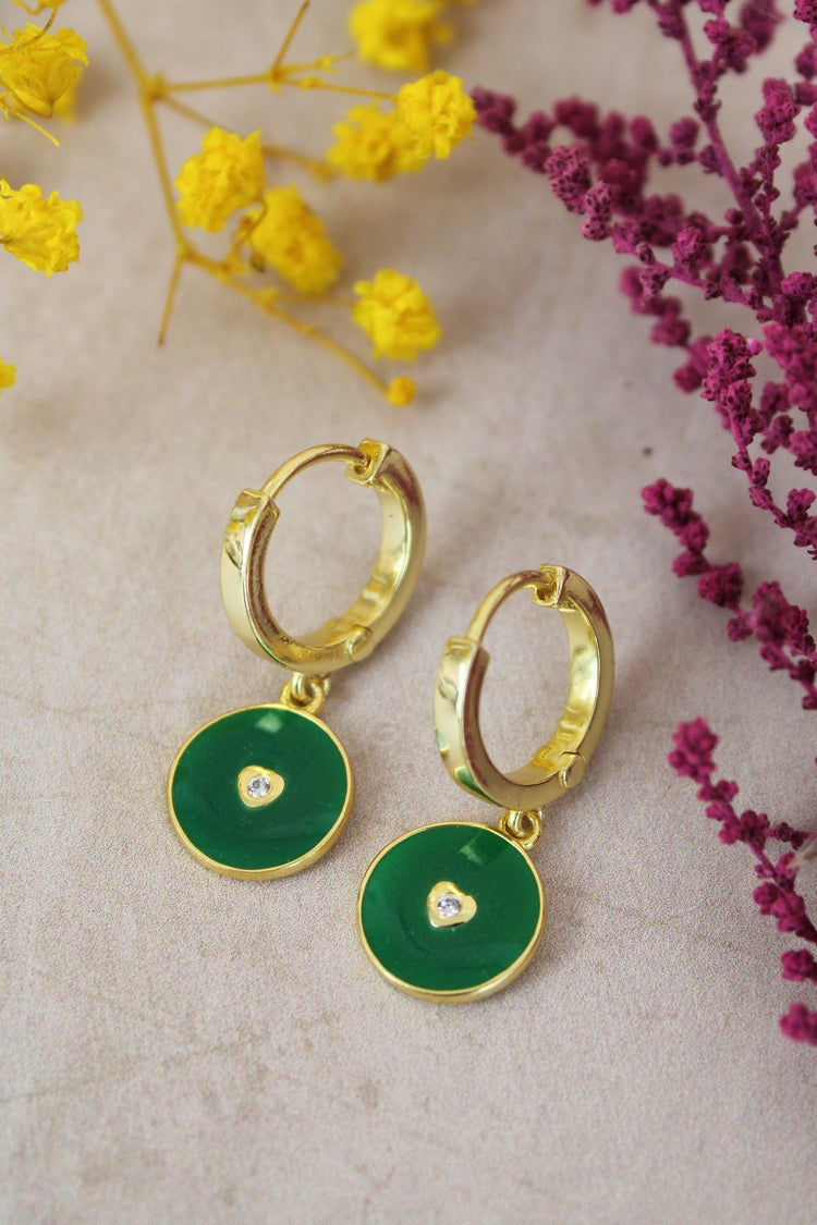 My Doris Green Enamel Coin Earrings