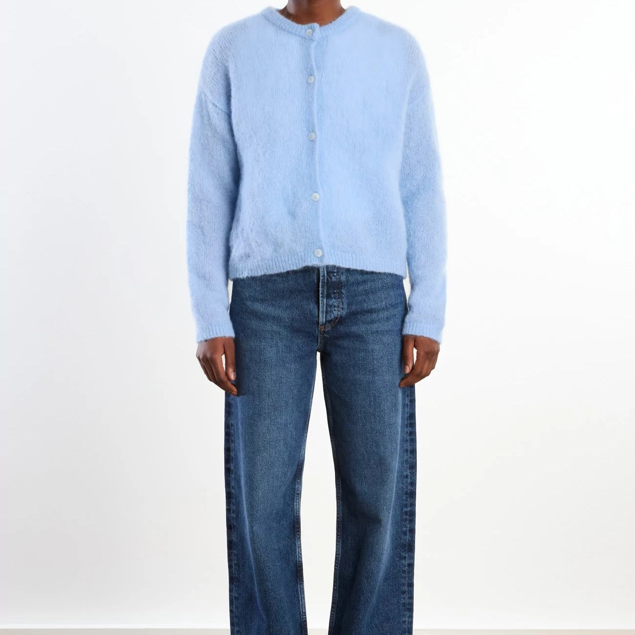 Mohair Long Sleeve Cardi in Powder Blue