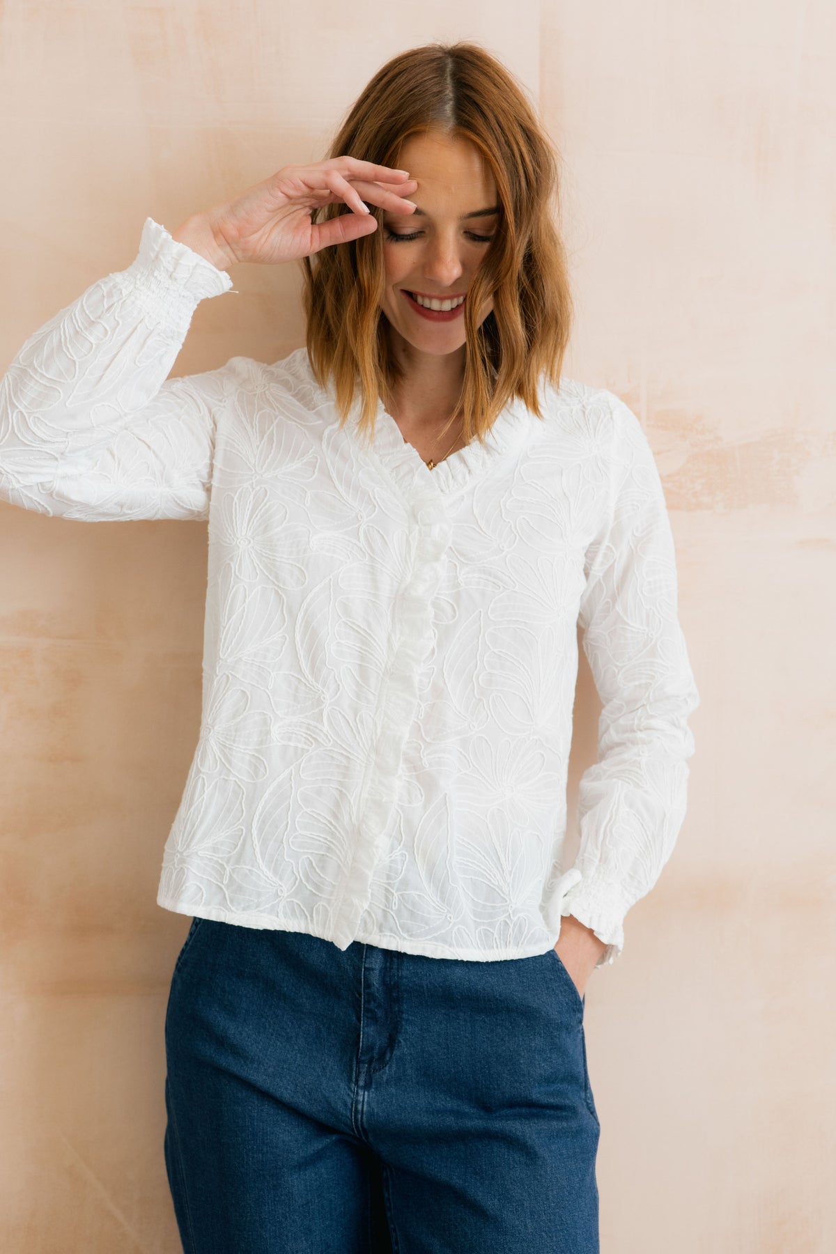 Lily & Me Kit Ruffle Embroidered Bloom Blouse