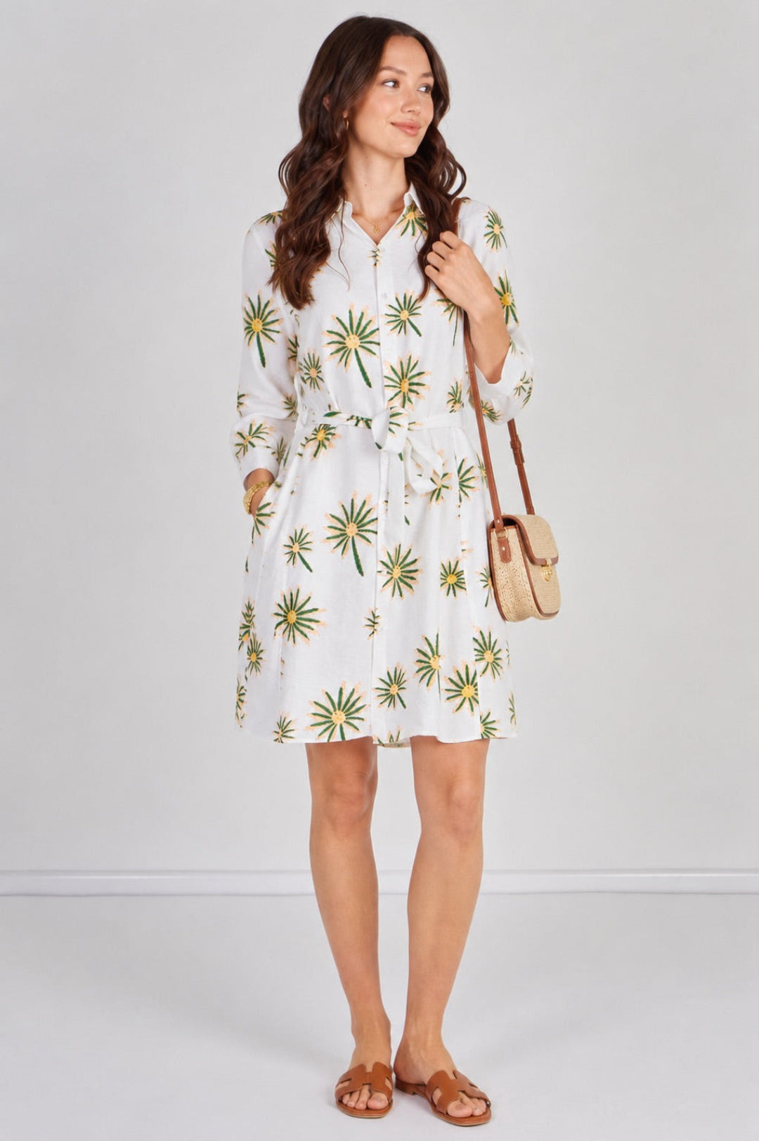 Palm Trees Mini Shirt Dress