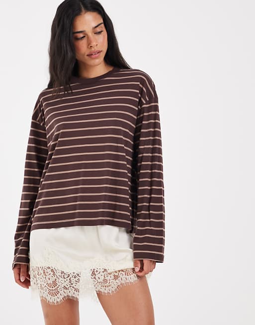 ONLY Happy Stripe Top in Brown