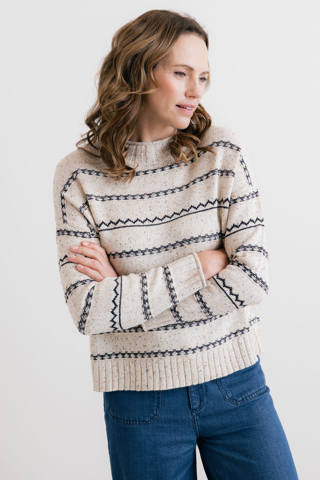 Lily & Me Kristie Fleck Knit Striped Jumper Ecru