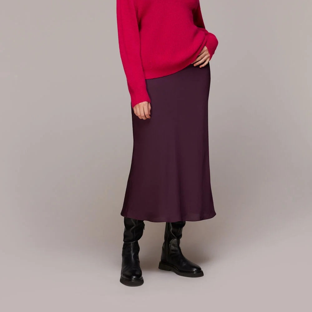 Deep Aubergine Bias Cut Satin Skirt