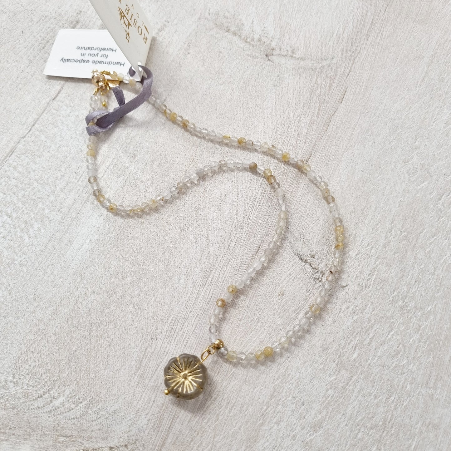 Full Gold Quartz Pansy Necklace