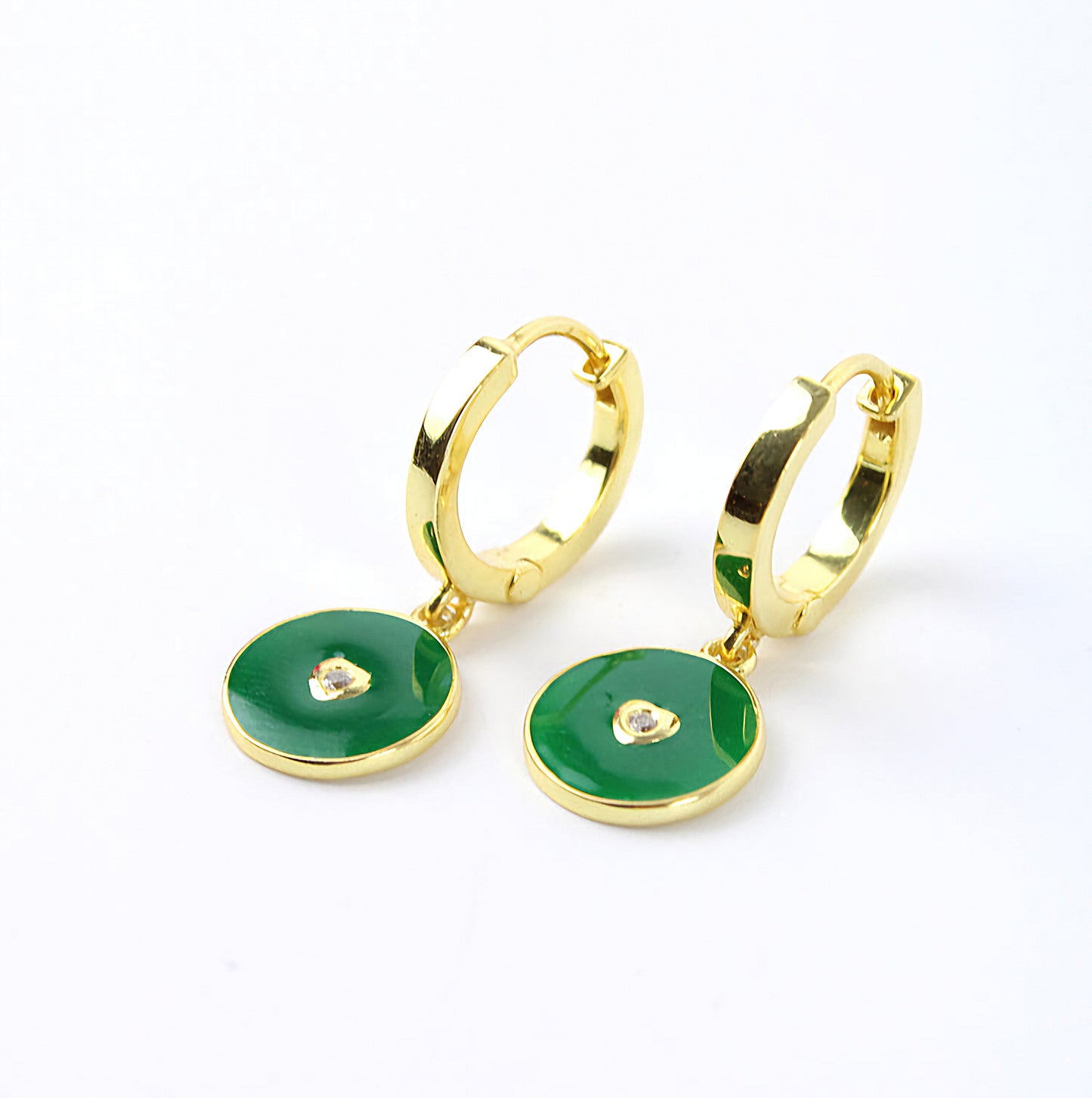 My Doris Green Enamel Coin Earrings