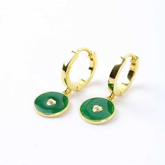 My Doris Green Enamel Coin Earrings