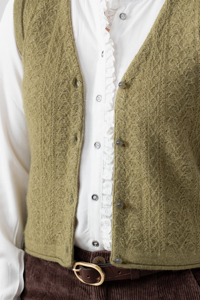 Marly Pointelle Tank in Moss