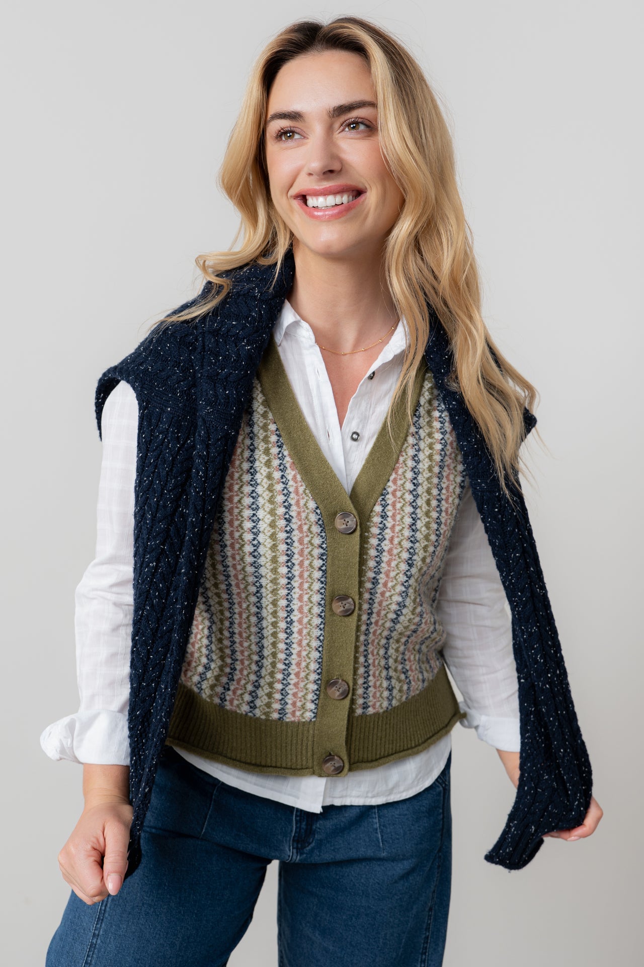 Gwyneth Fair Isle Vest in Moss