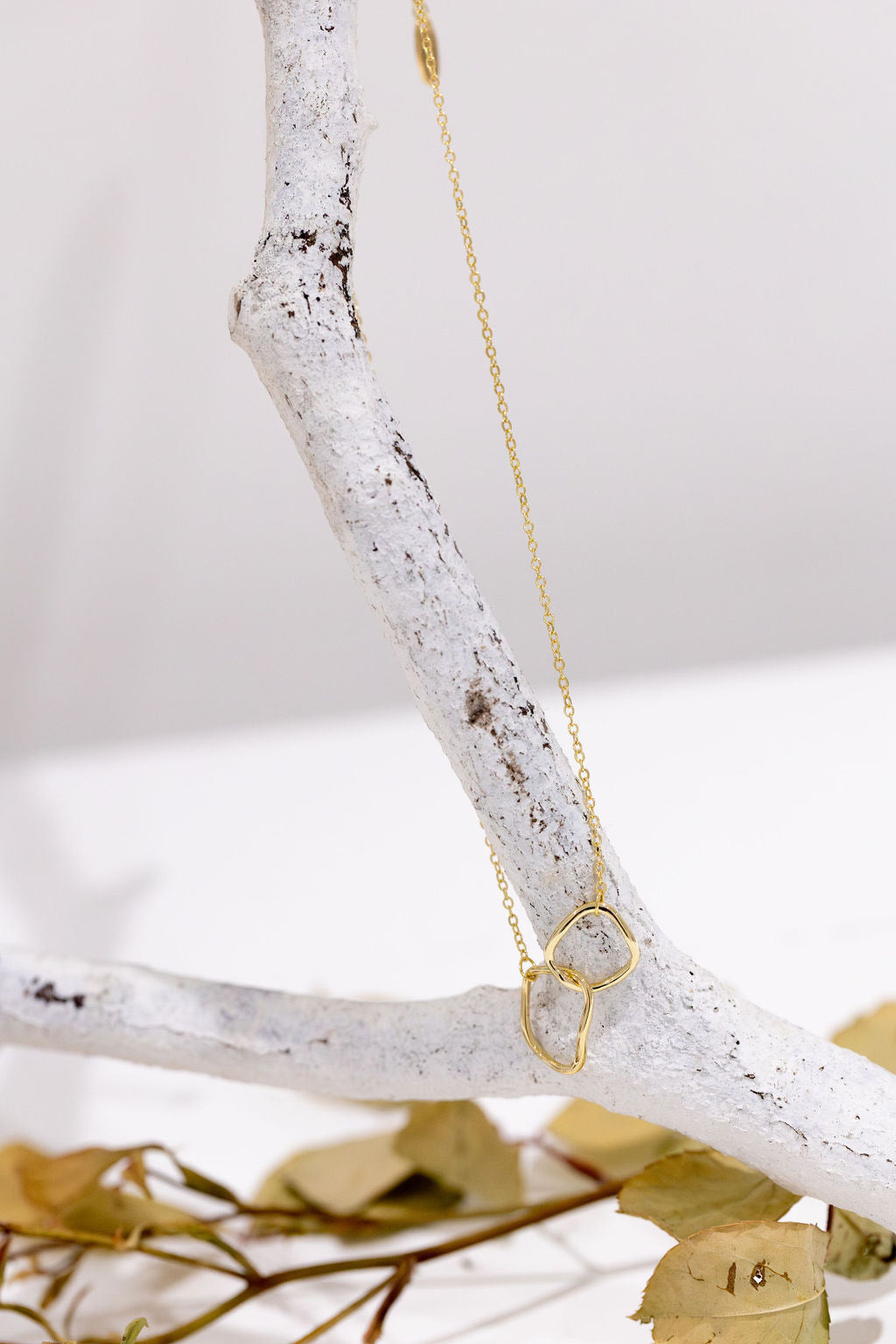 WHITE LEAF 18kt Plated Gold Twin Hoop Necklace