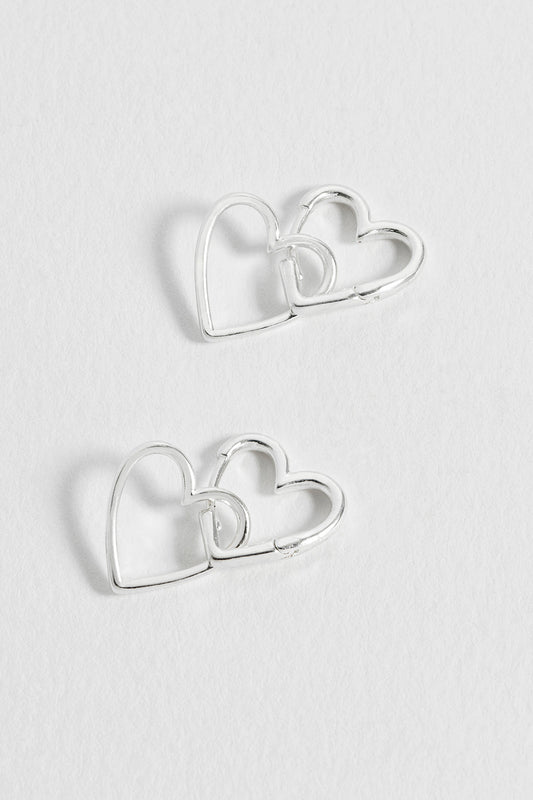 Estella Bartlett Double Heart Hinged Hoop Earrings Silver