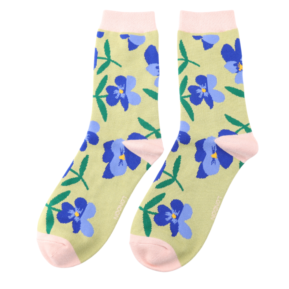 Lime Pansies Bamboo Socks