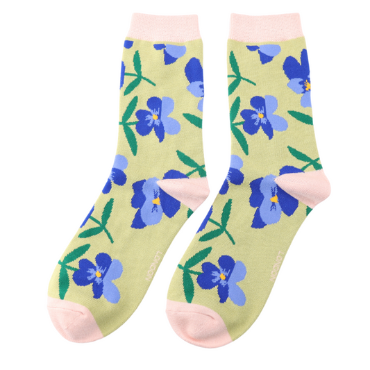 Lime Pansies Bamboo Socks