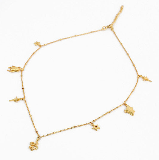 My Doris Gold Star & Bug Charm Necklace
