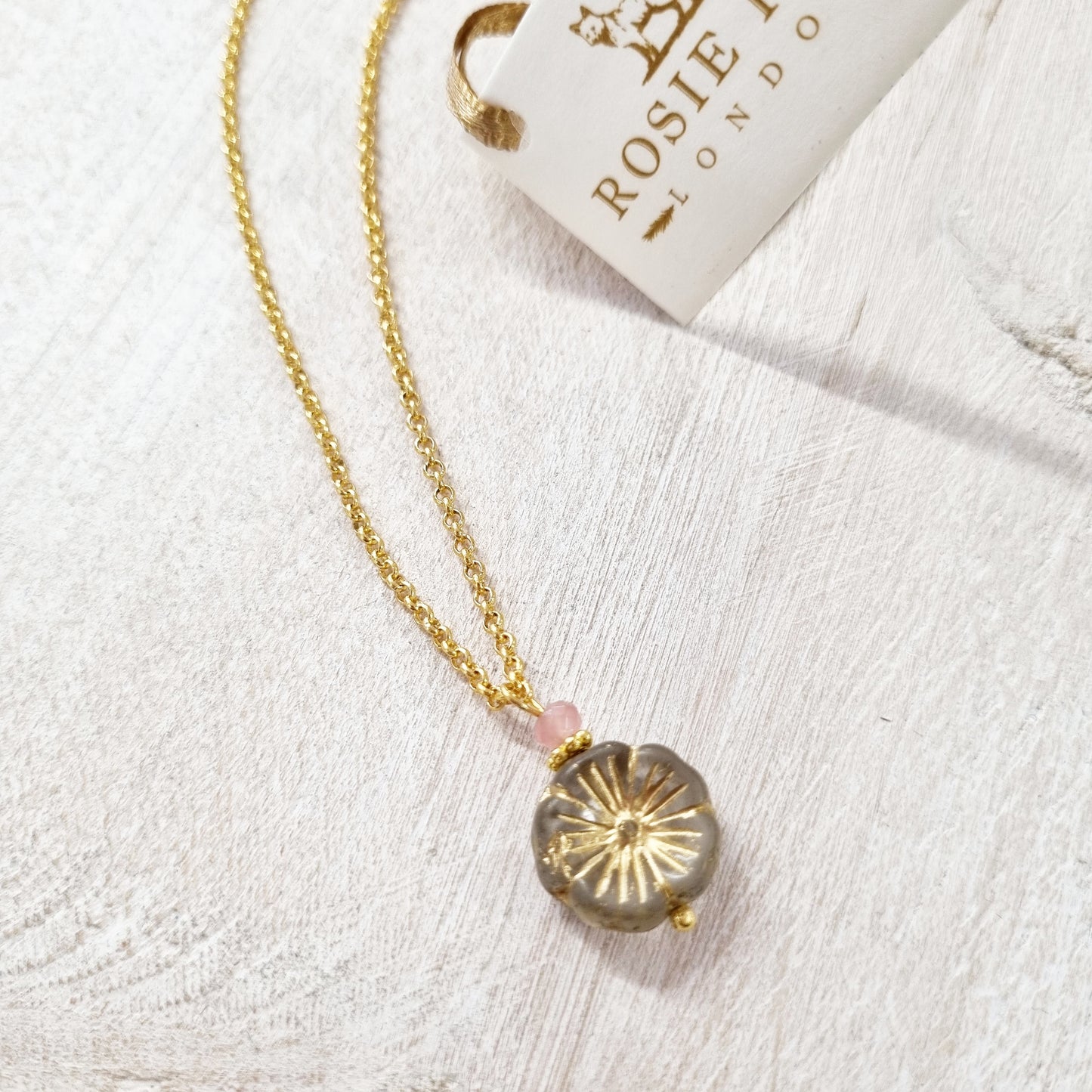 Strawberry Quartz Gemstone Pansy Chain Necklace