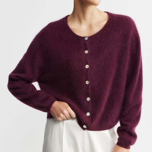Mohair Long Sleeve Cardi in Mulberry