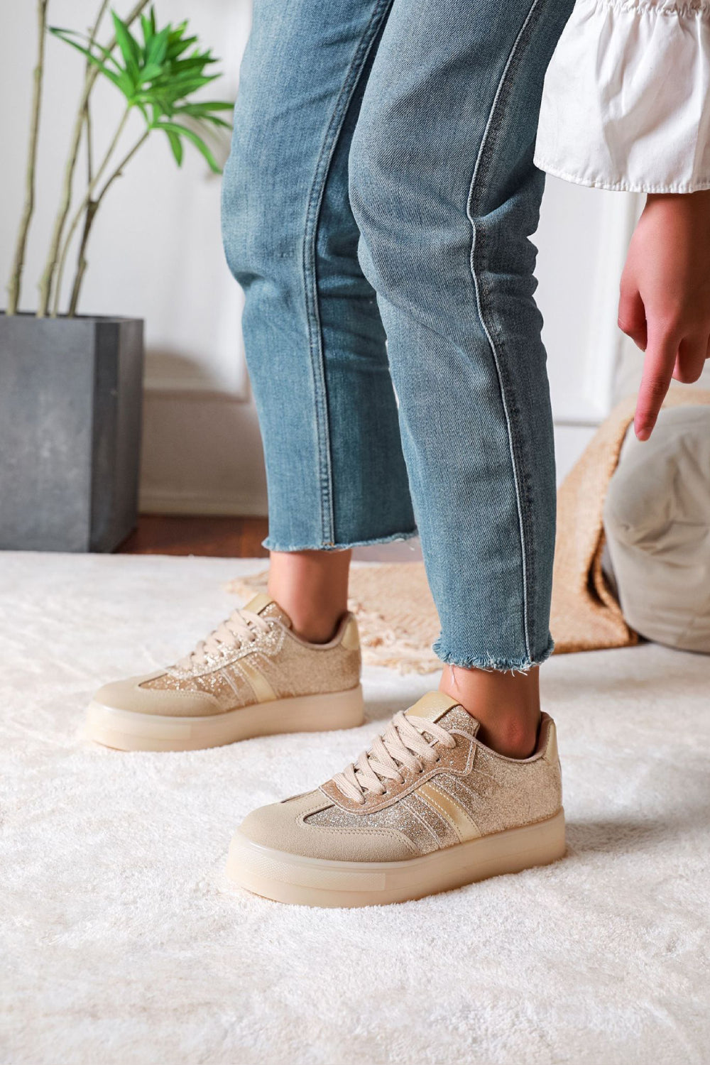 Gigi Platform Trainers in Shimmering Gold