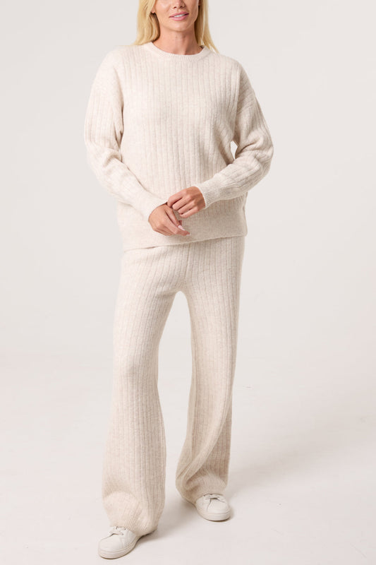 Raya Ribbed Lounge Set in Ivory