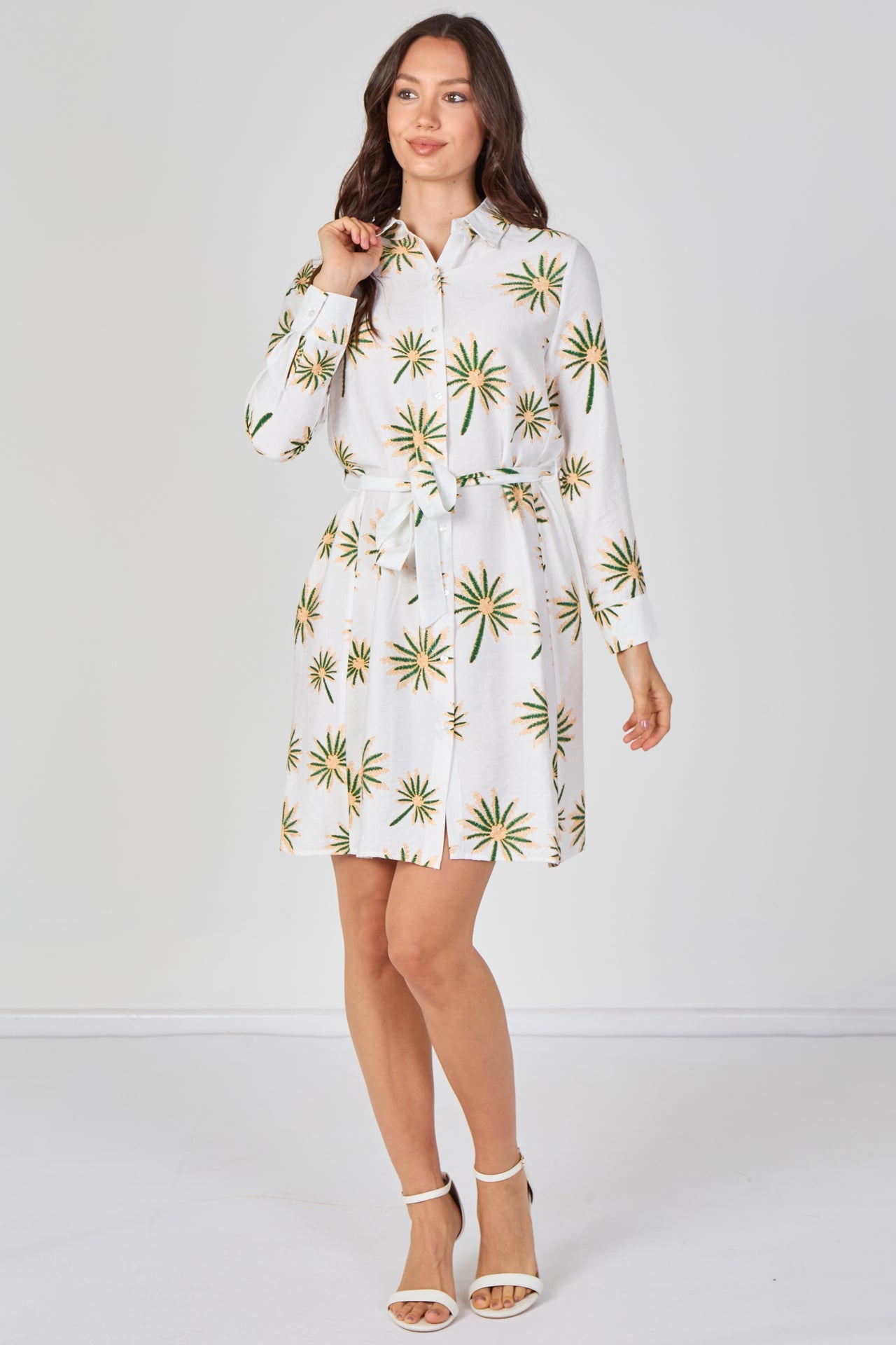 Palm Trees Mini Shirt Dress