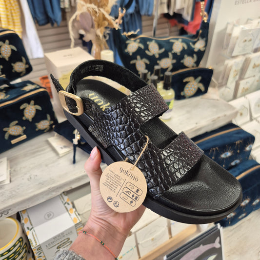 Yokono Morena Croc Effect Sandals in Black