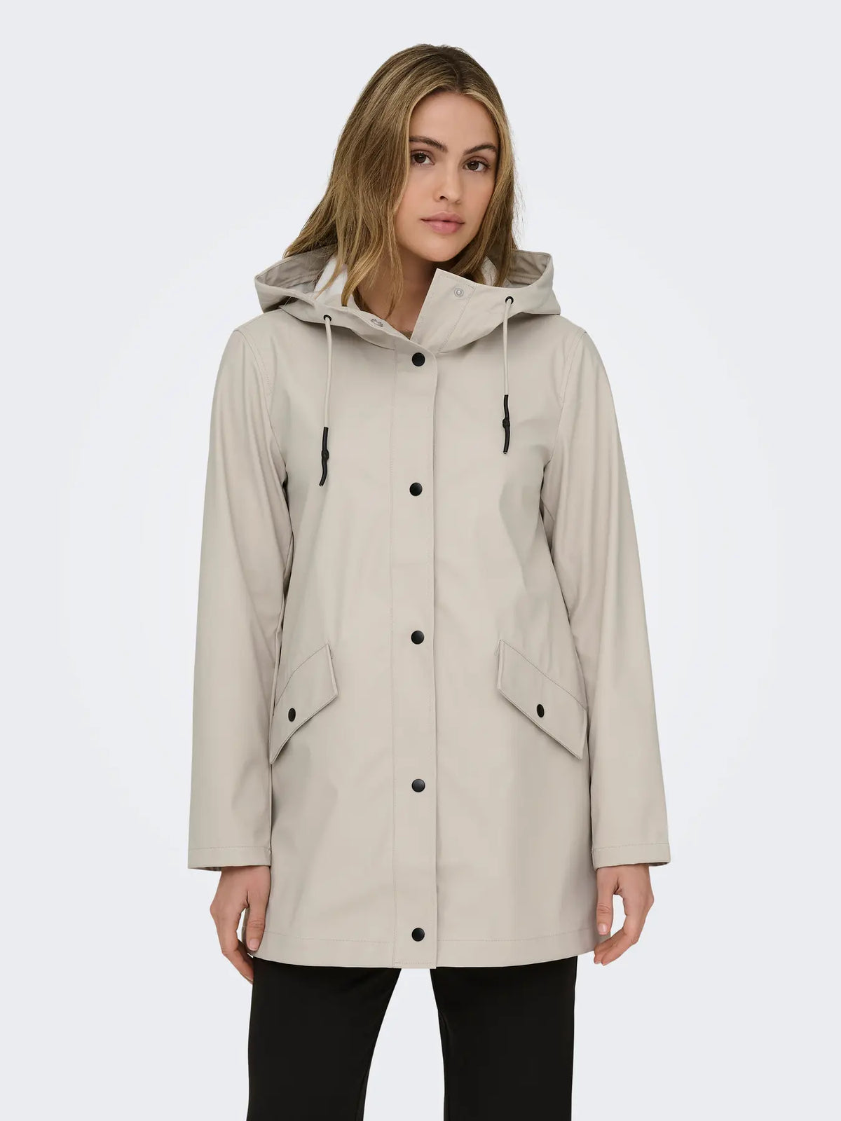 ONLY Elisa Longline Rubberised Raincoat in Pebble