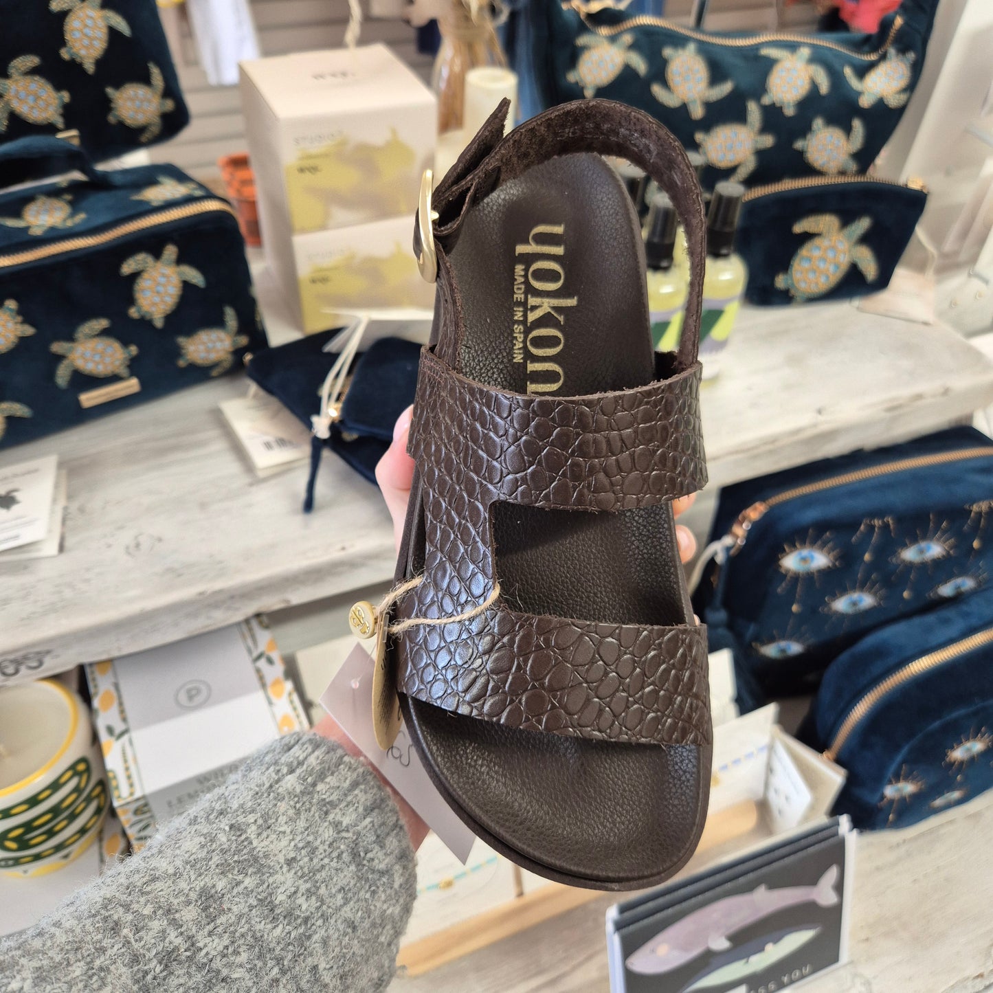 Yokono Morena Croc Effect Sandals in Brown