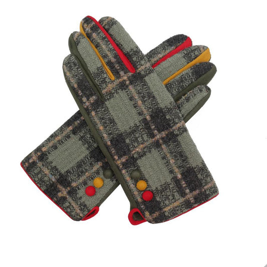 Olive Tartan Colour Block Gloves