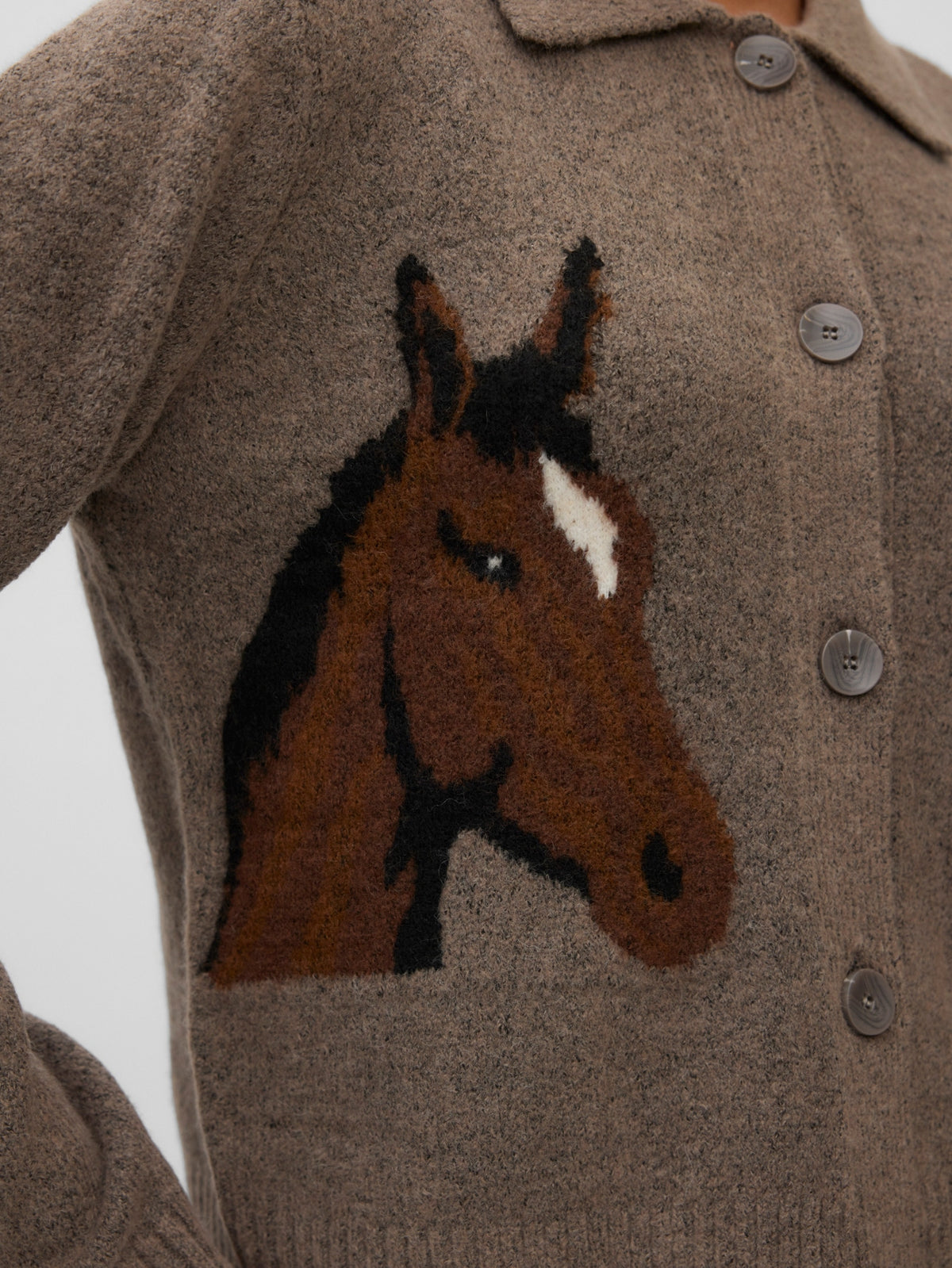 Vero Moda Cavallo Polo Horse Cardigan in Ashy Taupe