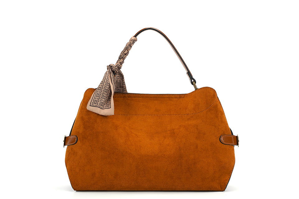 Faux Suede Cordelia Bag in Tan