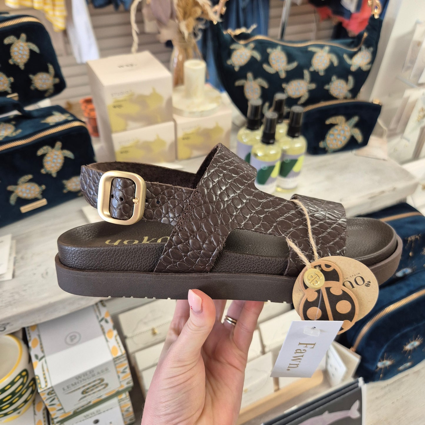 Yokono Morena Croc Effect Sandals in Brown