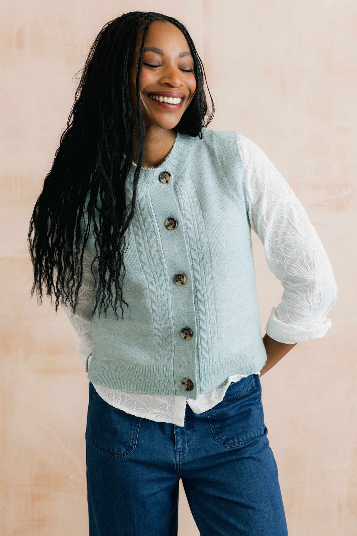 Lily & Me Stencil Cable Knit Vest Sea Blue