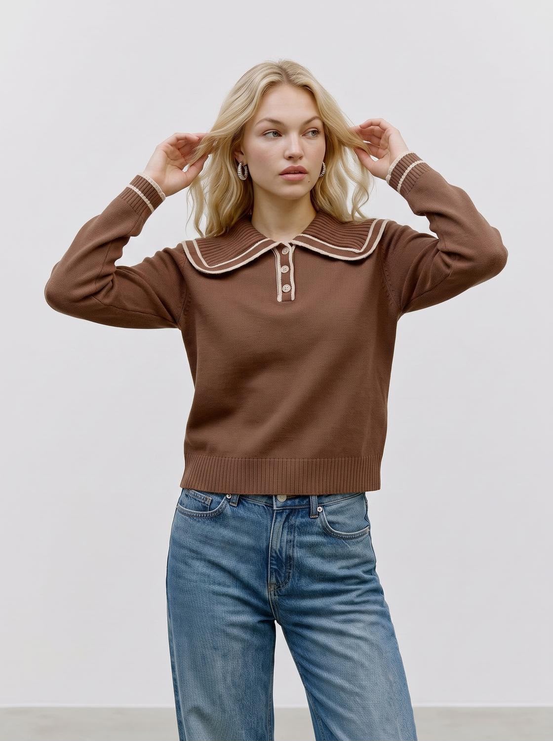 Vero Moda Cora Large Collar Jumper in Cocoa