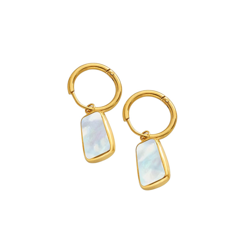 WHITE LEAF 18kt Plated Gold wtih Mother of Pearl Drop Earrings