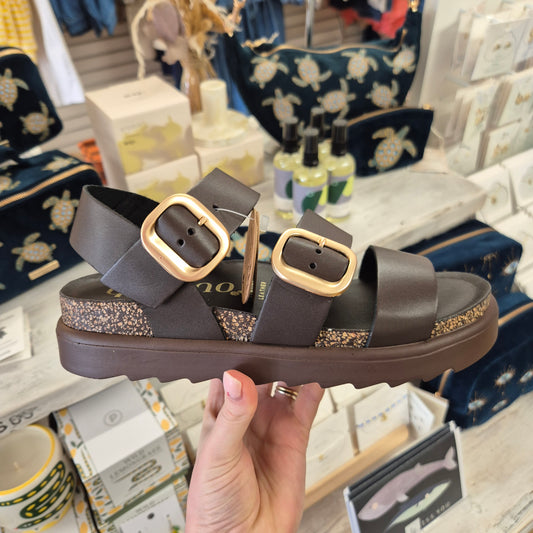 Yokono Tunez Triple Strap Sandals in Brown