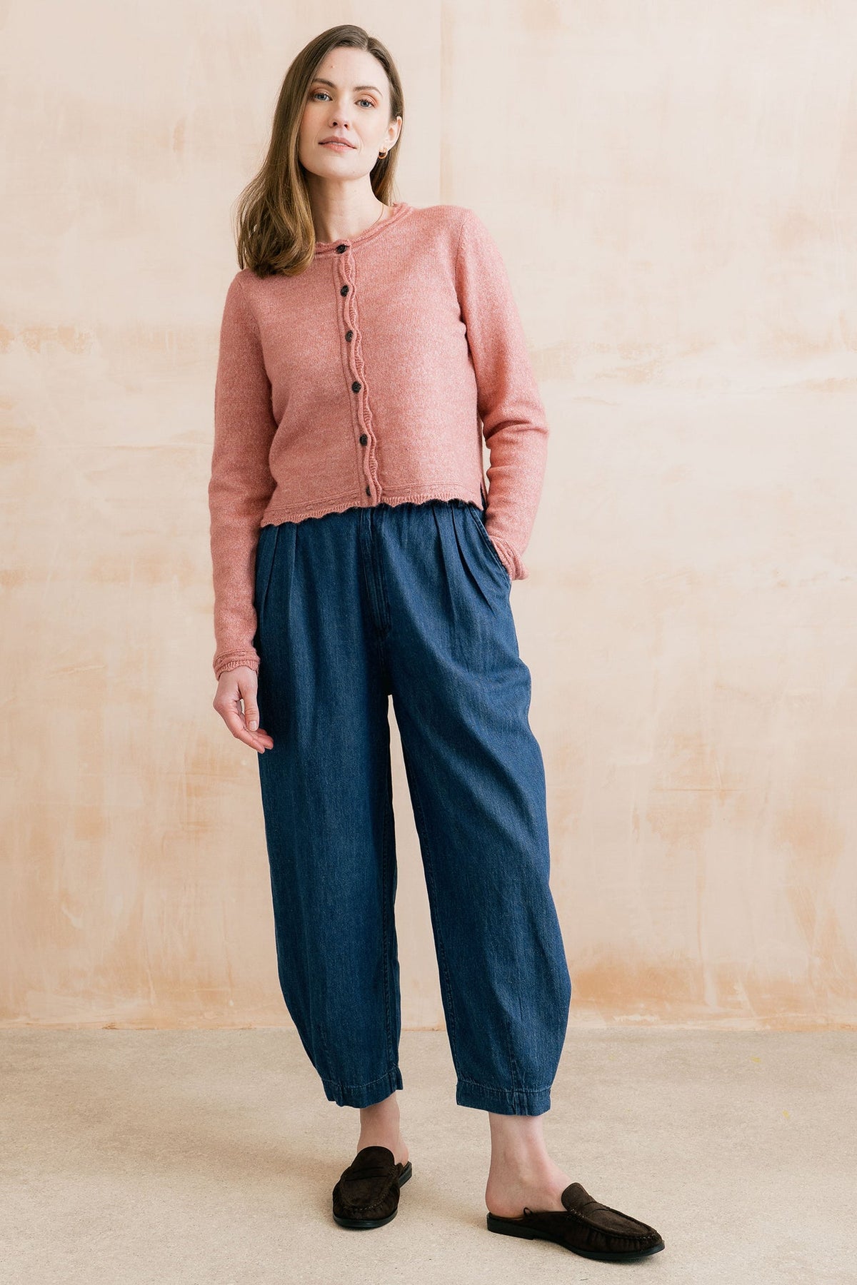 Lily & Me Elodie Scallop Knit Cardigan Vintage rose