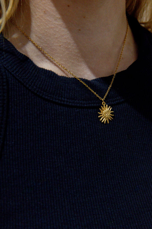 WHITE LEAF 18kt Plated Gold Sun Goddess Necklace