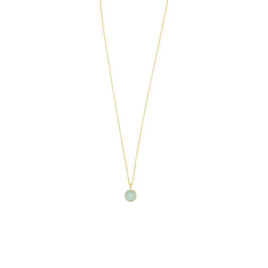 WHITE LEAF 18kt Plated Gold Pendant Necklace with Aqua Chalcedony