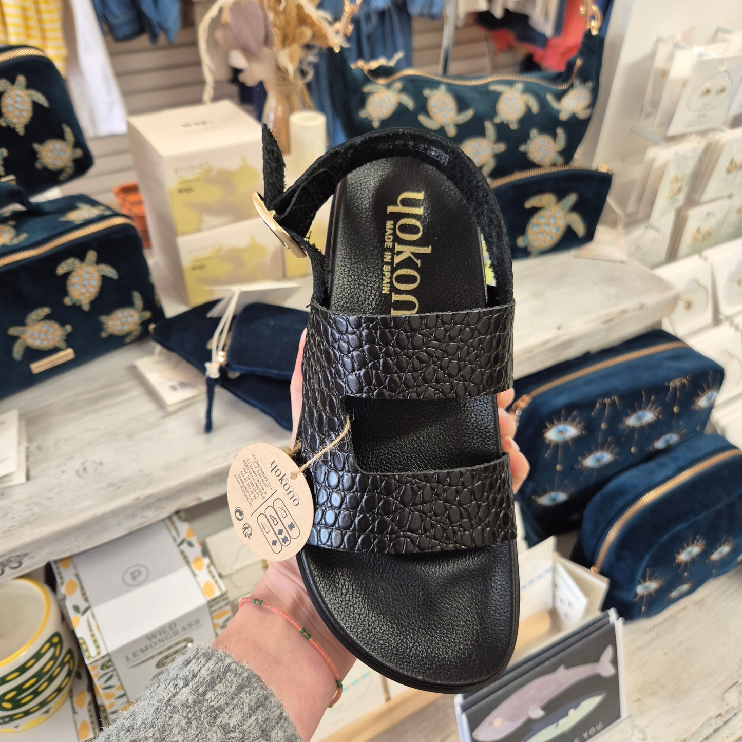 Yokono Morena Croc Effect Sandals in Black