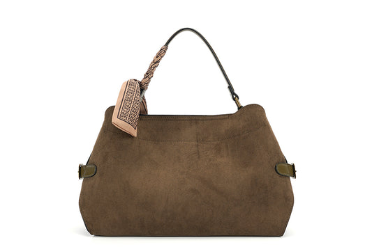 Faux Suede Cordelia Bag in Taupe