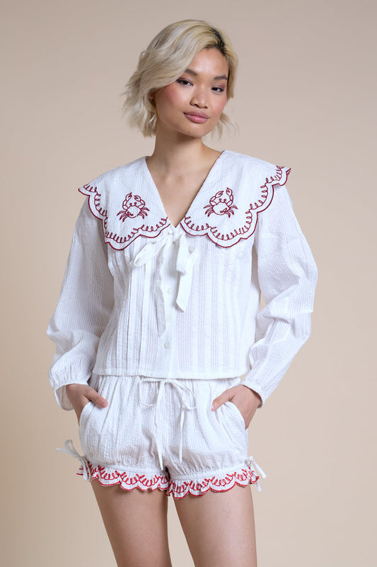 Neon Rose Kaia Crab Embroidered Blouse
