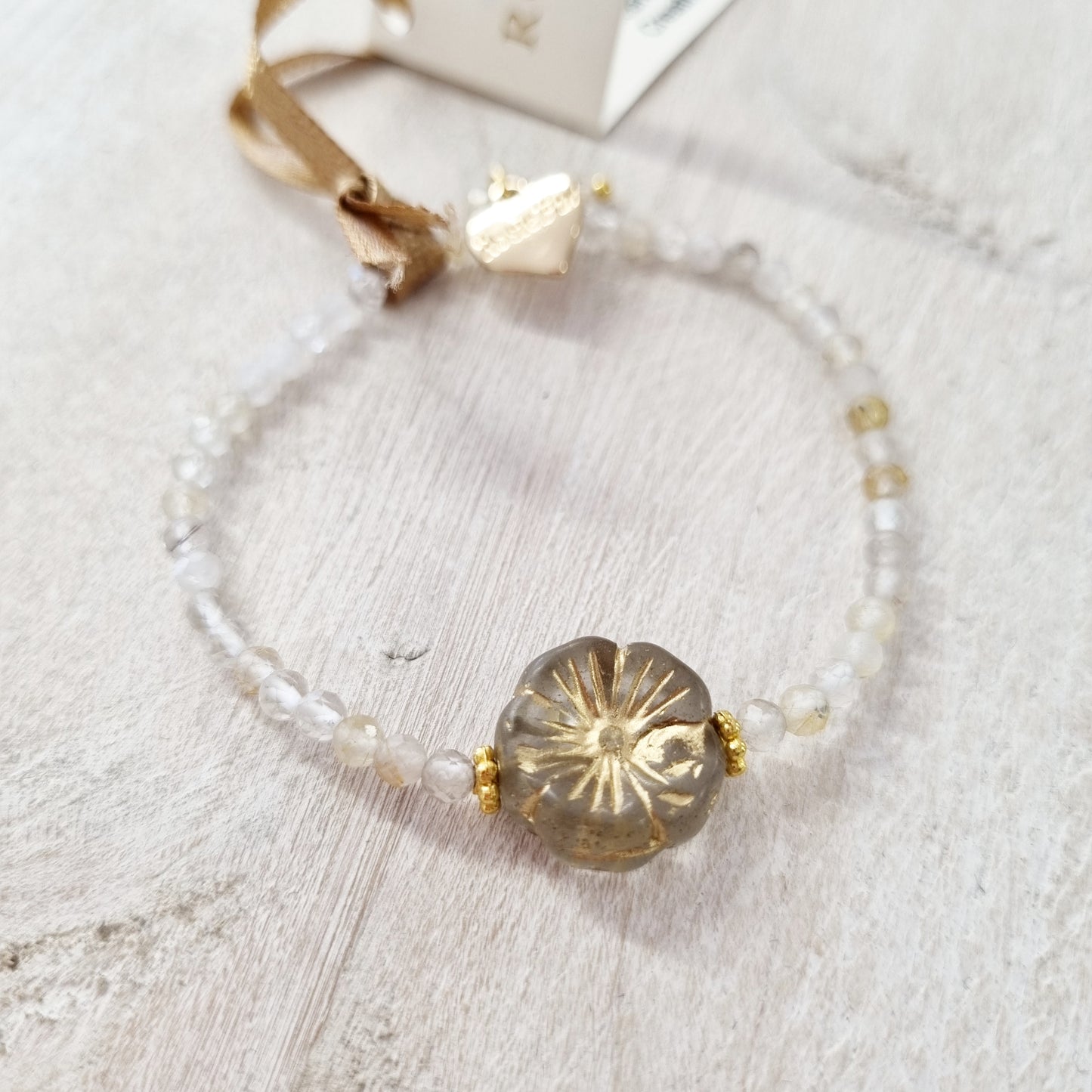 Gold Quartz Gemstone Pansy Bracelet