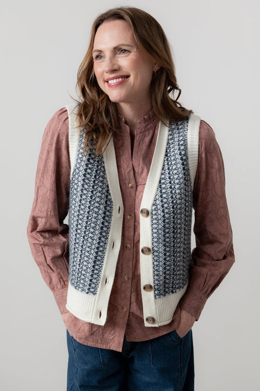 Gwyneth Fair Isle Vest in Ivory & Navy