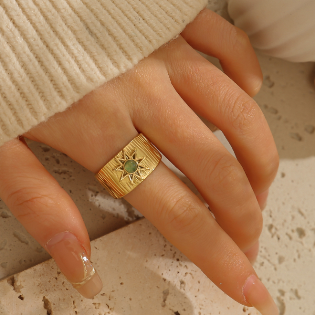 WHITE LEAF 18kt Plated Gold Sun Etched Ring