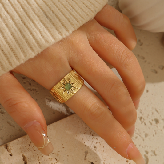 WHITE LEAF 18kt Plated Gold Sun Etched Ring