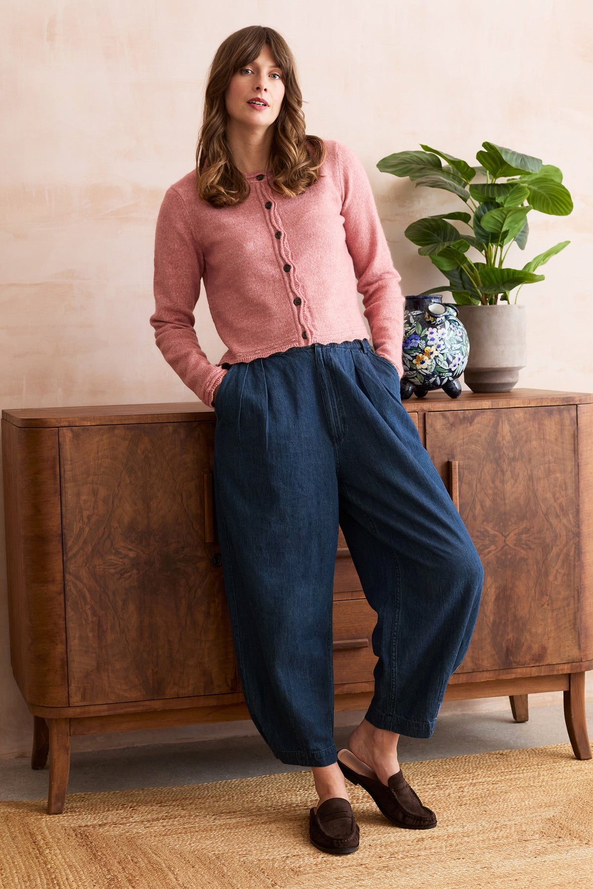 Lily & Me Elodie Scallop Knit Cardigan Vintage rose